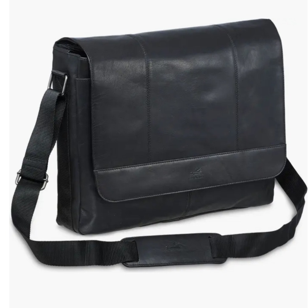 Mancini NWOT Blk Leather Messenger Bag Laptop Briefcase RFID Secure Professional